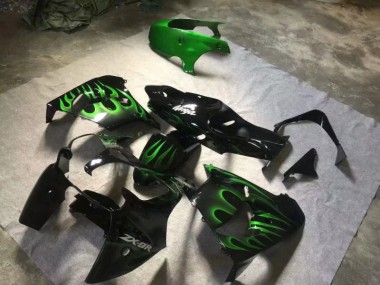 ZX9R 00-01 Motorrad Verkleidungen - Glänzend Schwarze Grüne Flamme