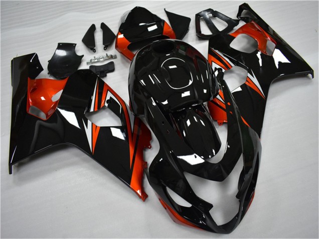 Billigste Suzuki GSXR 600/750 Motorrad Verkleidung 2004-2005 - Glanzendes Schwarz Rot Streifen