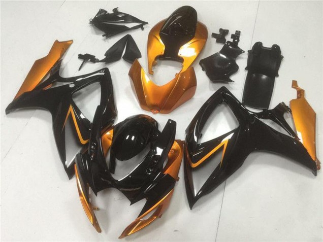 Billigste Suzuki GSXR 600/750 Motorrad Verkleidung 2006-2007 - Orange Glanzendes Schwarz
