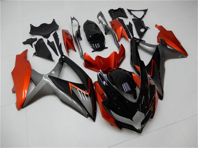 Billigste Suzuki GSXR 600/750 Motorrad Verkleidung 2008-2010 - Orange Grau Glanzendes Schwarz