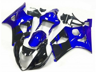 Billigste Suzuki GSXR 1000 Motorrad Verkleidung 2003-2004 - Blau Glanzendes Schwarz Streifen