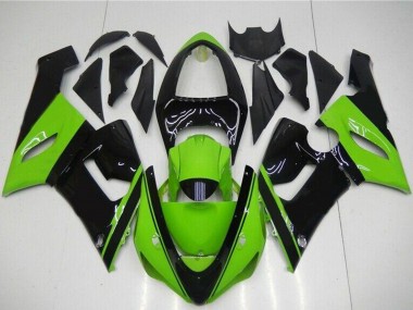 Billigste Kawasaki ZX6R Motorrad Verkleidung 2005-2006 - Grun Glanzendes Schwarz