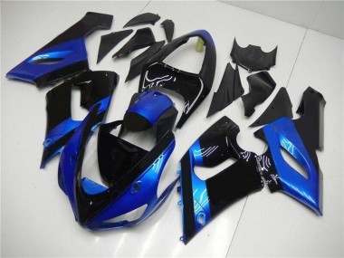 Billigste Kawasaki ZX6R Motorrad Verkleidung Kit 2005-2006 - Blau Glanzendes Schwarz