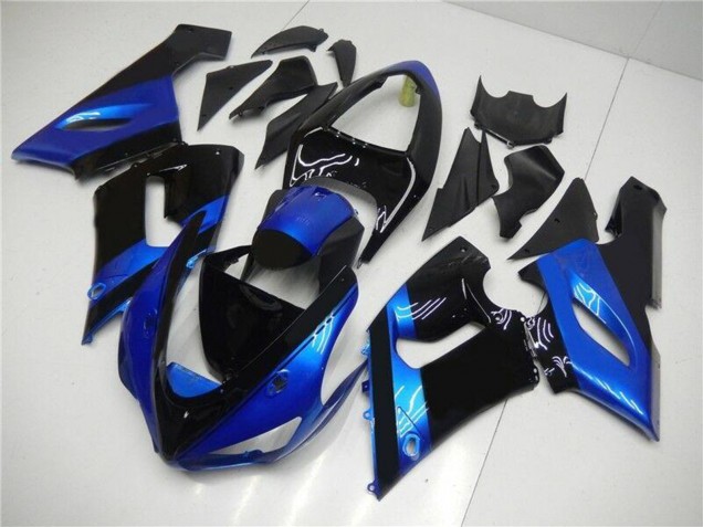 Billigste Kawasaki ZX6R Motorrad Verkleidung Kit 2005-2006 - Blau Glanzendes Schwarz