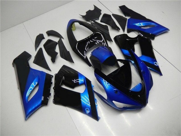 Billigste Kawasaki ZX6R Motorrad Verkleidung Kit 2005-2006 - Blau Glanzendes Schwarz