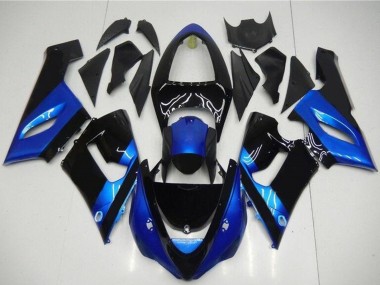 Billigste Kawasaki ZX6R Motorrad Verkleidung Kit 2005-2006 - Blau Glanzendes Schwarz
