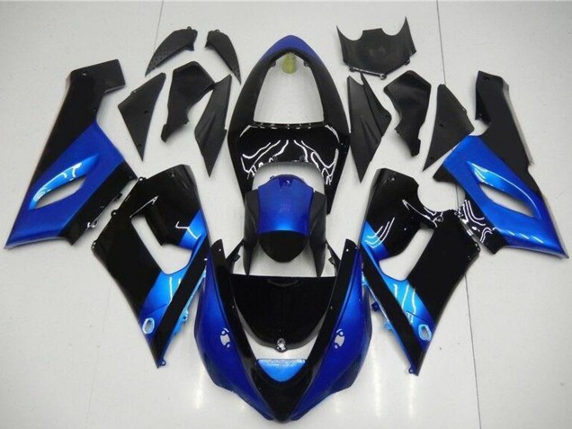 Billigste Kawasaki ZX6R Motorrad Verkleidung Kit 2005-2006 - Blau Glanzendes Schwarz