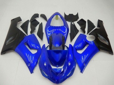 Billigste Kawasaki ZX6R Motorrad Verkleidung 2005-2006 - Blau Matt Schwarz