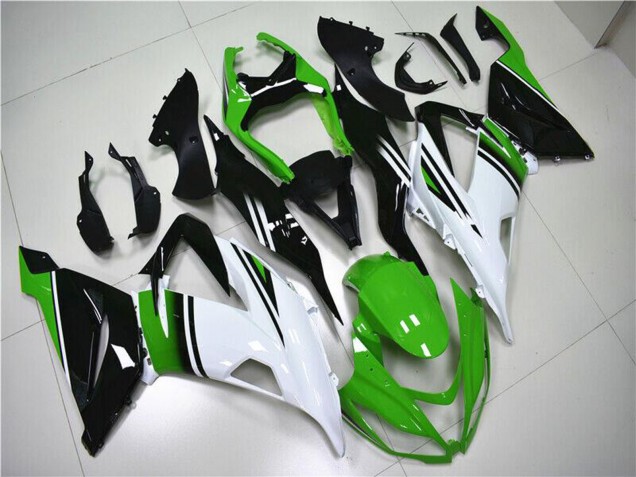 Billigste Kawasaki ZX6R Motorrad Verkleidung 2013-2018 - Grun Weiss Glanzendes Schwarz