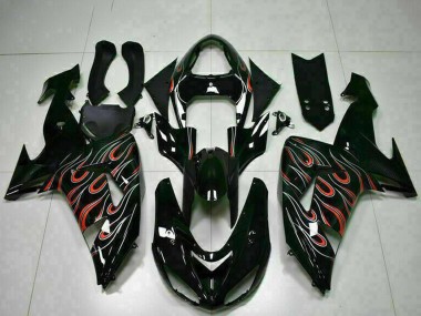 Billigste Kawasaki ZX10R Motorrad Verkleidung Kit 2006-2007 - Glanzendes Schwarz Rot Flamme