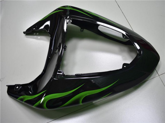 Billigste Kawasaki ZX10R Motorrad Verkleidung 2006-2007 - Glanzendes Schwarz Grun Flamme