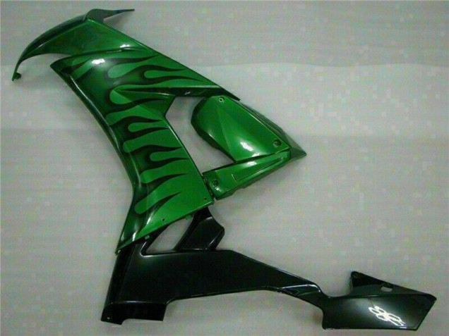Billigste Kawasaki ZX10R Motorrad Verkleidung 2008-2010 - Glanzendes Schwarz Grun Flamme