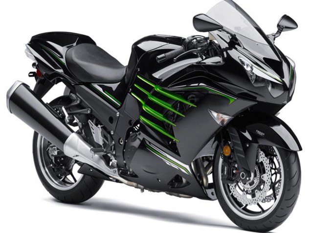 Billigste Kawasaki ZX14R ZZR1400 Motorrad Verkleidung 2012-2024 - Glanzendes Schwarz Matt Schwarz Grun