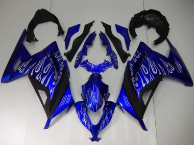Billigste Kawasaki Ninja 300 EX300R Motorrad Verkleidung 2013-2024 - Blau Schwarz Weiss Flamme