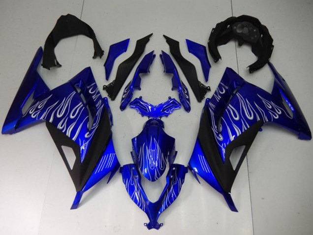 Billigste Kawasaki Ninja 300 EX300R Motorrad Verkleidung 2013-2024 - Blau Schwarz Weiss Flamme