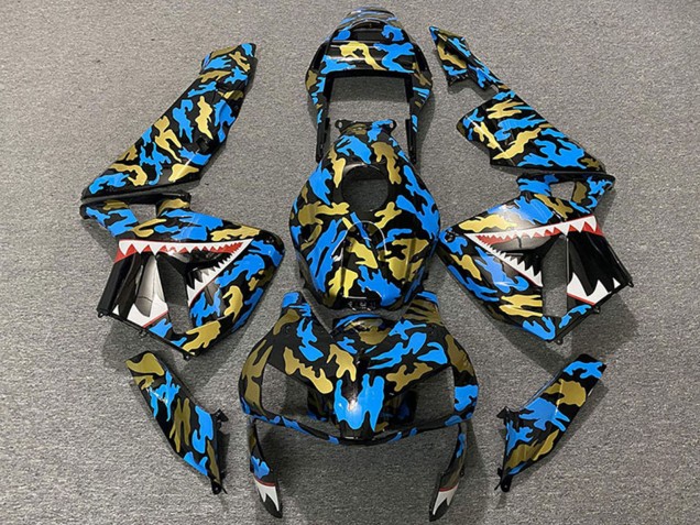 Billigste Honda CBR600RR Motorrad Verkleidung 2003-2004 - Blau Gold Camouflage Hai