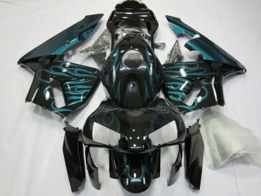 Billigste Honda CBR600RR Motorrad Verkleidung 2003-2004 - Glanzendes Schwarz Grun Flamme