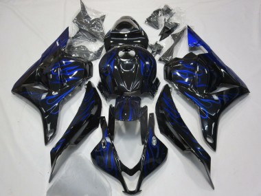 Billigste Honda CBR600RR Motorrad Verkleidung 2009-2012 - Glanzendes Schwarz Blau Flamme