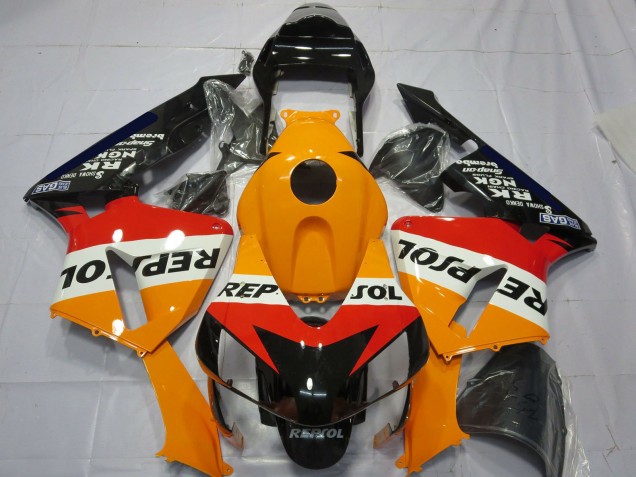 Billigste Honda CBR600RR Komplette Motorrad Verkleidung Kit 2003-2004 - Orange Weiss Rot Glanzendes Schwarz Repsol