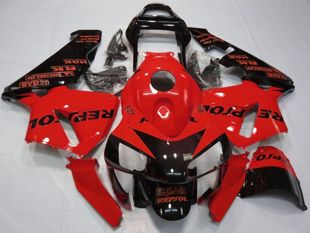 Billigste Honda CBR600RR Motorrad Verkleidung 2003-2004 - Rot Glanzendes Schwarz Repsol