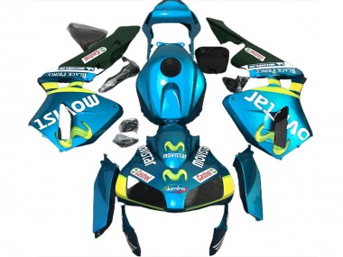 Billigste Honda CBR600RR Motorrad Verkleidung 2003-2004 - Hellblau Gelb Grun MoviStar