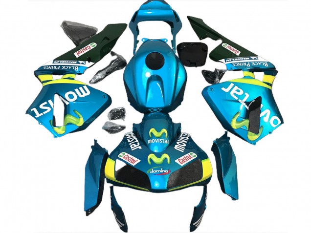 Billigste Honda CBR600RR Motorrad Verkleidung 2003-2004 - Hellblau Gelb Grun MoviStar