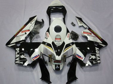 Billigste Honda CBR600RR Motorrad Verkleidung 2003-2004 - Weiss Gelb Glanzendes Schwarz HRC Playboy
