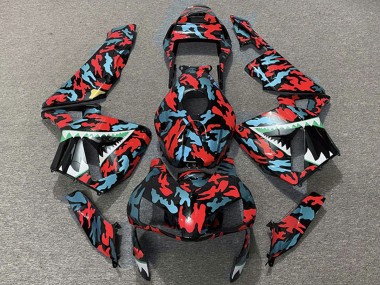 Billigste Honda CBR600RR Motorrad Verkleidung 2003-2004 - Rot Blau Camouflage Hai