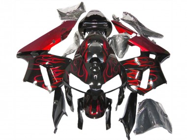 Billigste Honda CBR600RR Motorrad Verkleidung 2005-2006 - Glanzendes Schwarz Rot Flamme