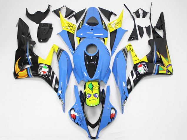 Billigste Honda CBR600RR Motorrad Verkleidung 2007-2008 - Hellblau Gelb Glanzendes Schwarz Hai