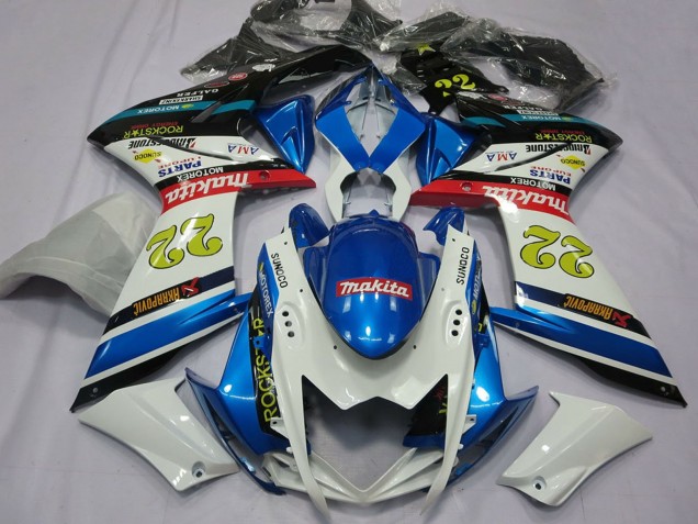 Billigste Suzuki GSXR 1000 Motorrad Verkleidung 2007-2008 - Weiss Blau Rot Schwarz Motul 22
