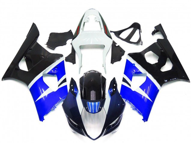 Billigste Suzuki GSXR 1000 Motorrad Verkleidung 2003-2004 - Weiss Blau Glanzendes Schwarz