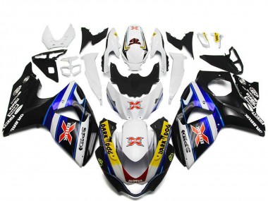 Billigste Suzuki GSXR 1000 Motorrad Verkleidung 2009-2016 - Weiss Blau Schwarz SPIDI Dunkel Dog