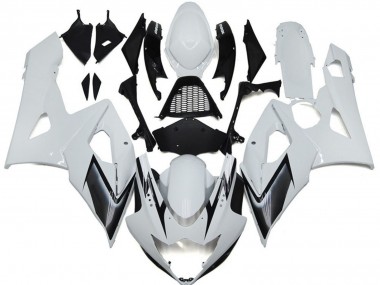 Billigste Suzuki GSXR 1000 Motorrad Verkleidung 2005-2006 - Glanzendes Weiss Silber Schwarz
