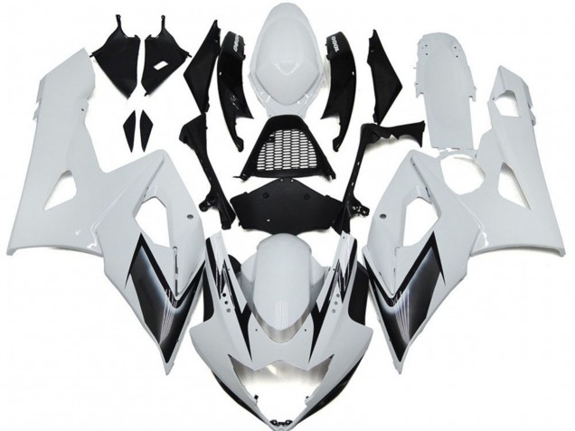 Billigste Suzuki GSXR 1000 Motorrad Verkleidung 2005-2006 - Glanzendes Weiss Silber Schwarz