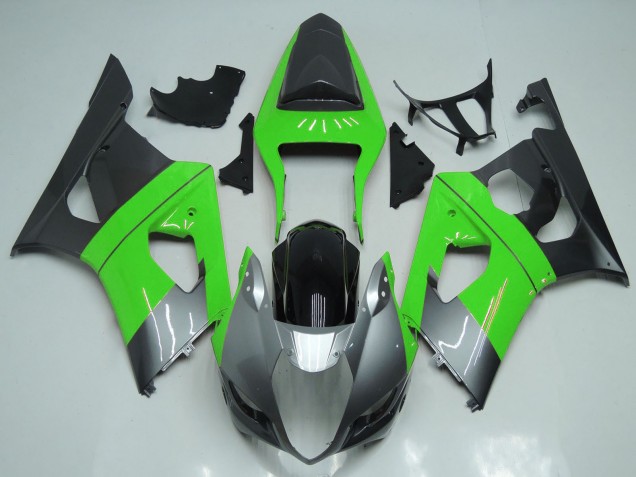 Billigste Suzuki GSXR 1000 Motorrad Verkleidung 2003-2004 - Grun Silber Schwarz