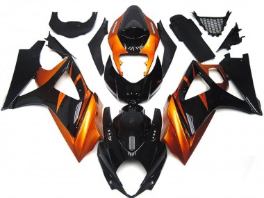 Billigste Suzuki GSXR 1000 Motorrad Verkleidung 2007-2008 - Orange Glanzendes Schwarz