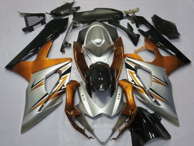 Billigste Suzuki GSXR 1000 Motorrad Verkleidung 2005-2006 - Orange Silber Glanzendes Schwarz