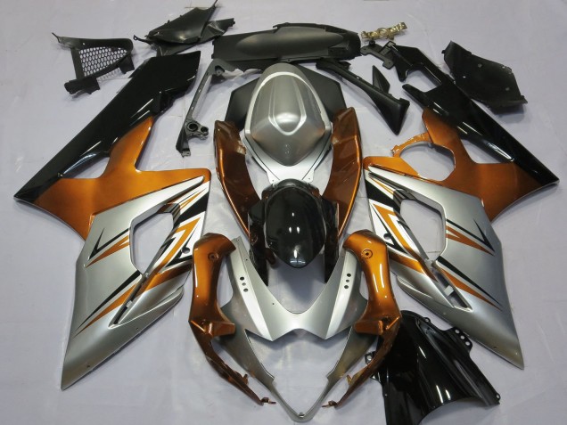 Billigste Suzuki GSXR 1000 Motorrad Verkleidung 2005-2006 - Orange Silber Glanzendes Schwarz
