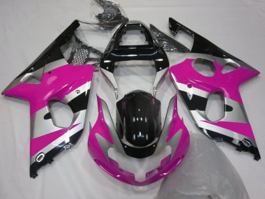 Billigste Suzuki GSXR 1000 Motorrad Verkleidung 2000-2002 - Rosa Silber Glanzendes Schwarz OEM Stil
