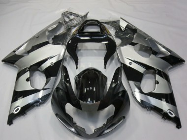 Billigste Suzuki GSXR 1000 Motorrad Verkleidung 2000-2002 - Silber Glanzendes Schwarz