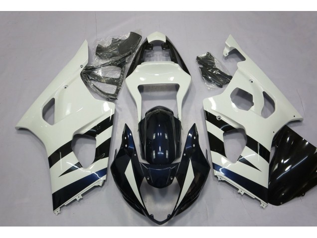 Billigste Suzuki GSXR 1000 Motorrad Verkleidung 2003-2004 - Weiss Glanzendes Schwarz