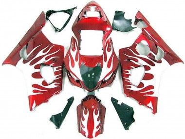 Billigste Suzuki GSXR 1000 Motorrad Verkleidung 2003-2004 - Weiss Rot Flamme