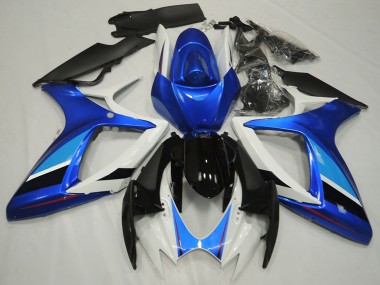 Billigste Suzuki GSXR 600 / GSXR 750 Motorrad Verkleidung 2006-2007 - Weiss Blau Glanzendes Schwarz Streifen