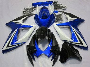 Billigste Suzuki GSXR 600 / GSXR 750 Motorrad Verkleidung 2006-2007 - Weiss Blau Glanzendes Schwarz Streifen