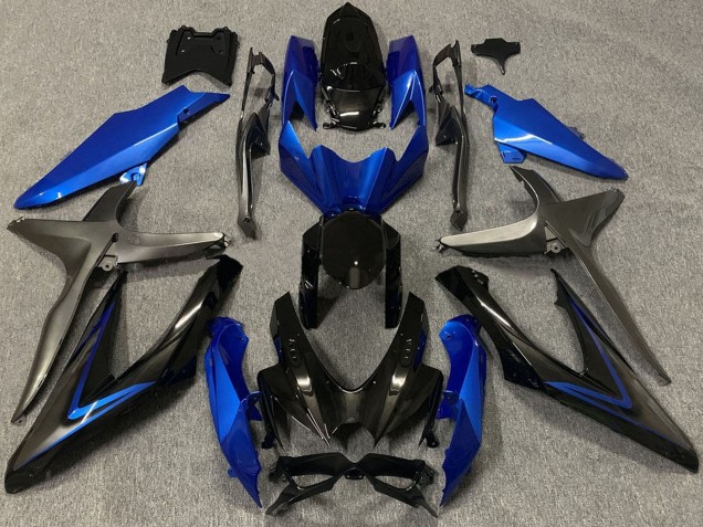 Billigste Suzuki GSXR 600 / GSXR 750 Motorrad Verkleidung 2008-2010 - Blau Grau Glanzendes Schwarz