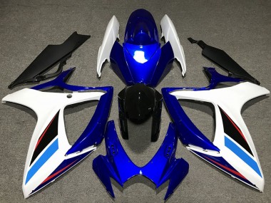 Billigste Suzuki GSXR 600 / GSXR 750 Motorrad Verkleidung Kit 2006-2007 - Weiss Blau Glanzendes Schwarz