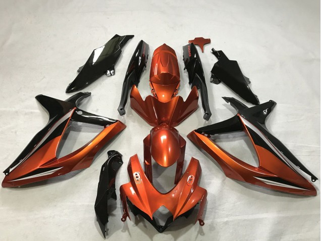 Billigste Suzuki GSXR 600 / GSXR 750 Motorrad Verkleidung 2008-2010 - Burnt Orange Glanzendes Schwarz