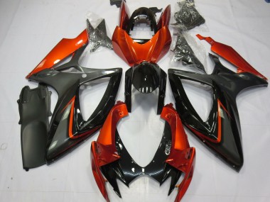 Billigste Suzuki GSXR 600 / GSXR 750 Motorrad Verkleidung 2006-2007 - Burnt Orange Grau Glanzendes Schwarz