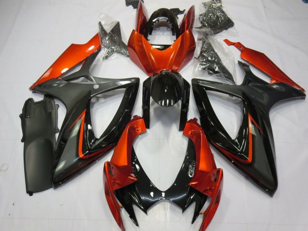 Billigste Suzuki GSXR 600 / GSXR 750 Motorrad Verkleidung 2006-2007 - Burnt Orange Grau Glanzendes Schwarz
